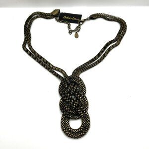 Cookie Lee Braided Knot Statement Necklace With Double Chain Antique Gold Finish